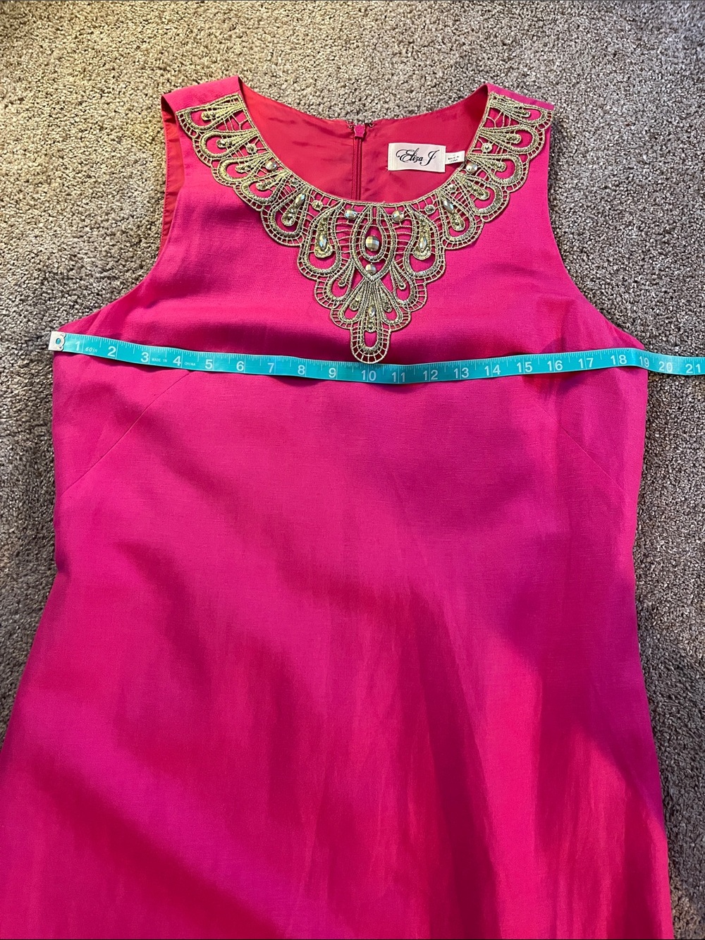 👑👑👑Eliza J Pink Linen Blend sz10 Gold Embroidered Gold Beaded Yoke Shift MONEY - Picture 6 of 13